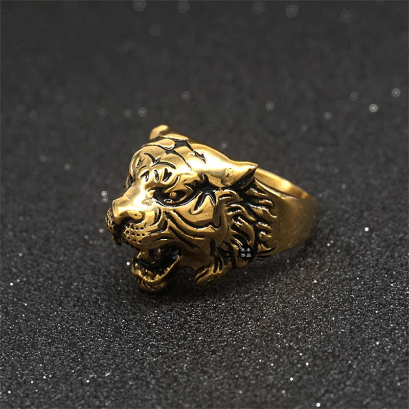 Buddha Stones Men's Animal Tiger Head Titanium Steel Balance Calm Punk Rock Biker Ring