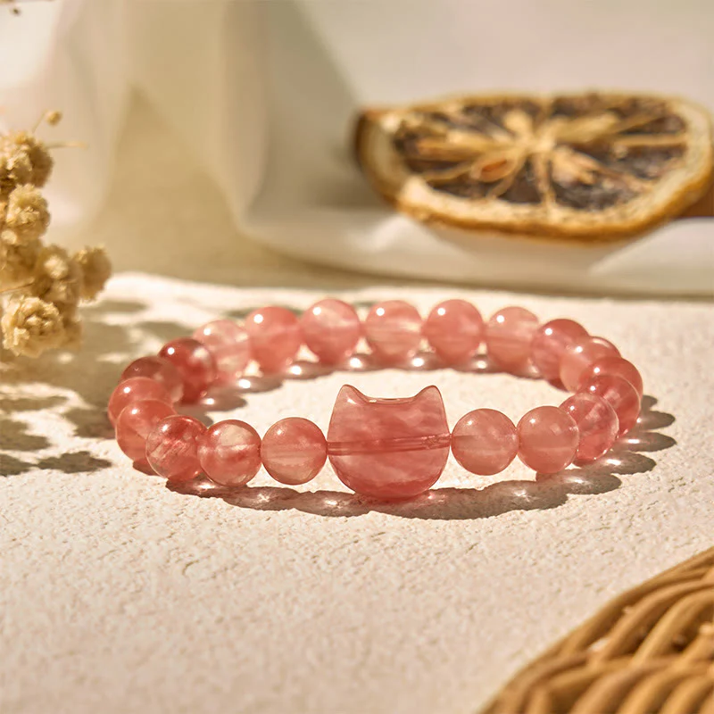 Buddha Stones Lovely Cat Head Red Agate Spiritual Beads Bracelet