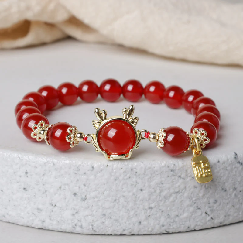 Buddha Stones Year of the Dragon Red Agate Jade Peace Buckle Fu Character Success Bracelet (Extra 30% Off | USE CODE: FS30)