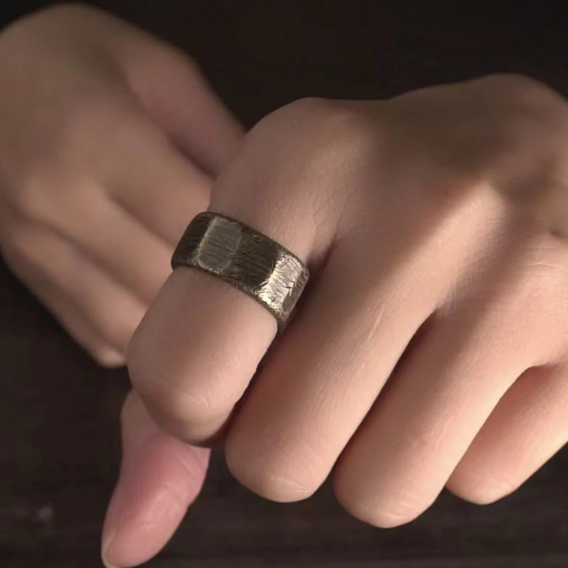 Buddha Stones Tibetan Simple Design Copper Brass Frosted Wealth Ring