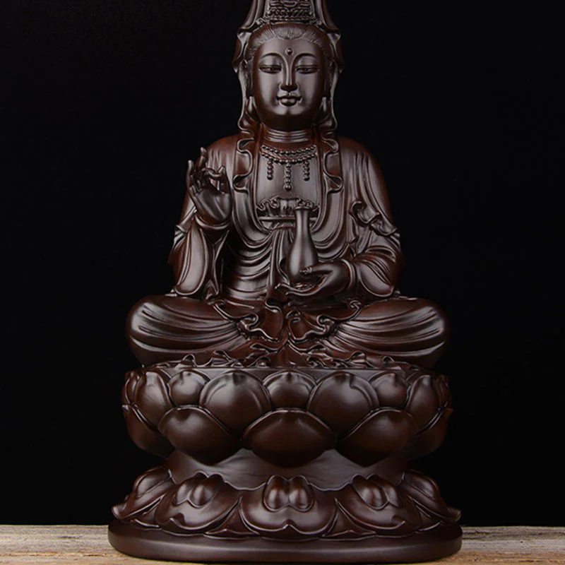 Buddha Stones Avalokitesvara Ebony Lotus Harmony Blessing Home Decoration