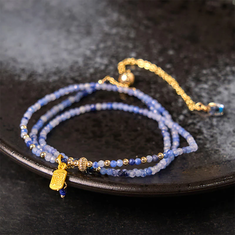 Buddha Stones 3mm Ultra-thin Beads Natural Lazurite Triple Wrap Fu Character Positive Bracelet