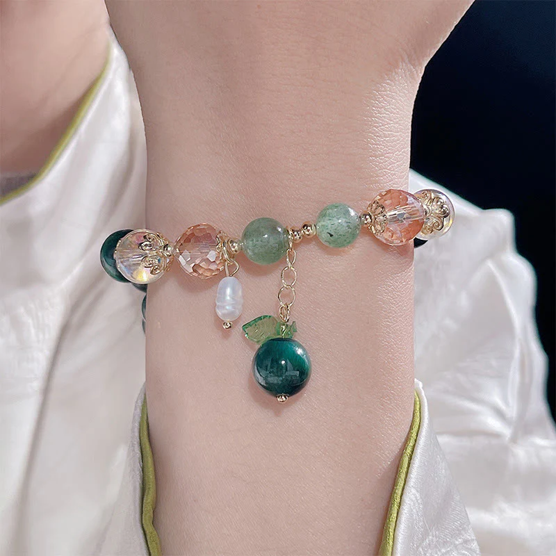 Buddha Stones Natural Green Tiger Eye Beads Green Leaf Positive Bracelet