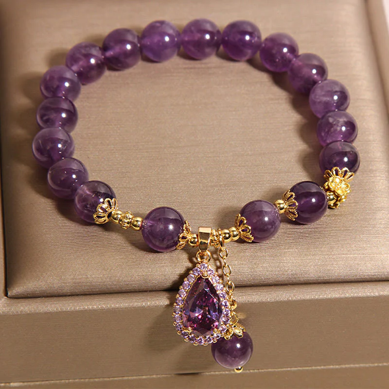 Buddha Stones Natural Amethyst Water Drop Balance Bracelet