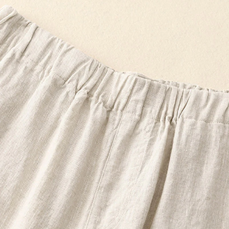 Buddha Stones Wild Plain Cotton Linen Women's Wide Leg Pants With Pockets