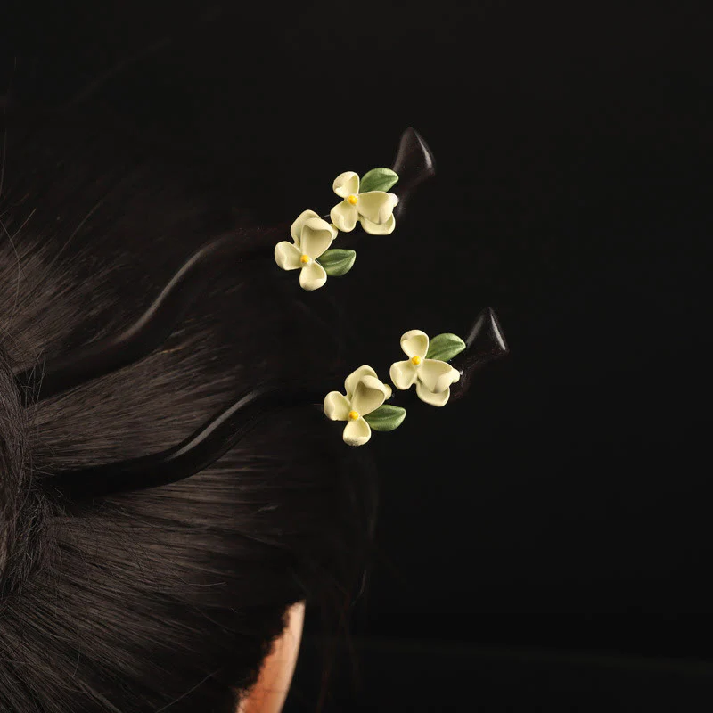 Buddha Stones Ebony Gardenia Petal Courage Hairpin