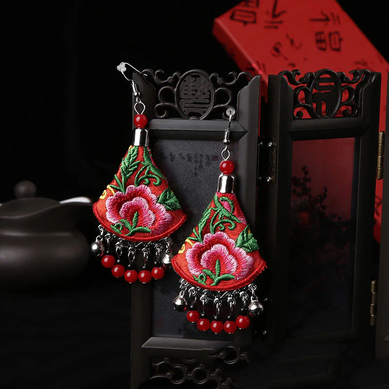 Buddha Stones Handmade Yi Embroidery Flower Harmony Earrings
