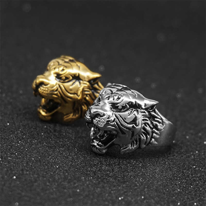 Buddha Stones Men's Animal Tiger Head Titanium Steel Balance Calm Punk Rock Biker Ring