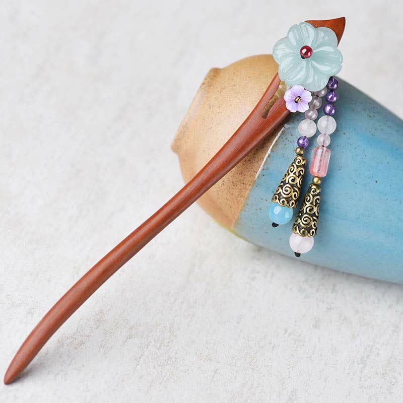 Buddha Stones Red Sandalwood Amethyst Aventurine Protection Hairpin Decoration