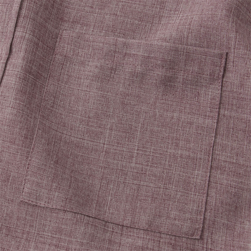 Buddha Stones Summer Men's Button Plain Short Sleeve Cotton Shirt With Pocket