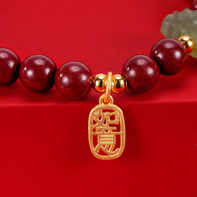 Buddha Stones 925 Sterling Silver Year of the Dragon Natural Cinnabar Hetian Jade Dragon Fu Character Ruyi As One Wishes Charm Blessing Bracelet (Extra 30% Off | USE CODE: FS30)