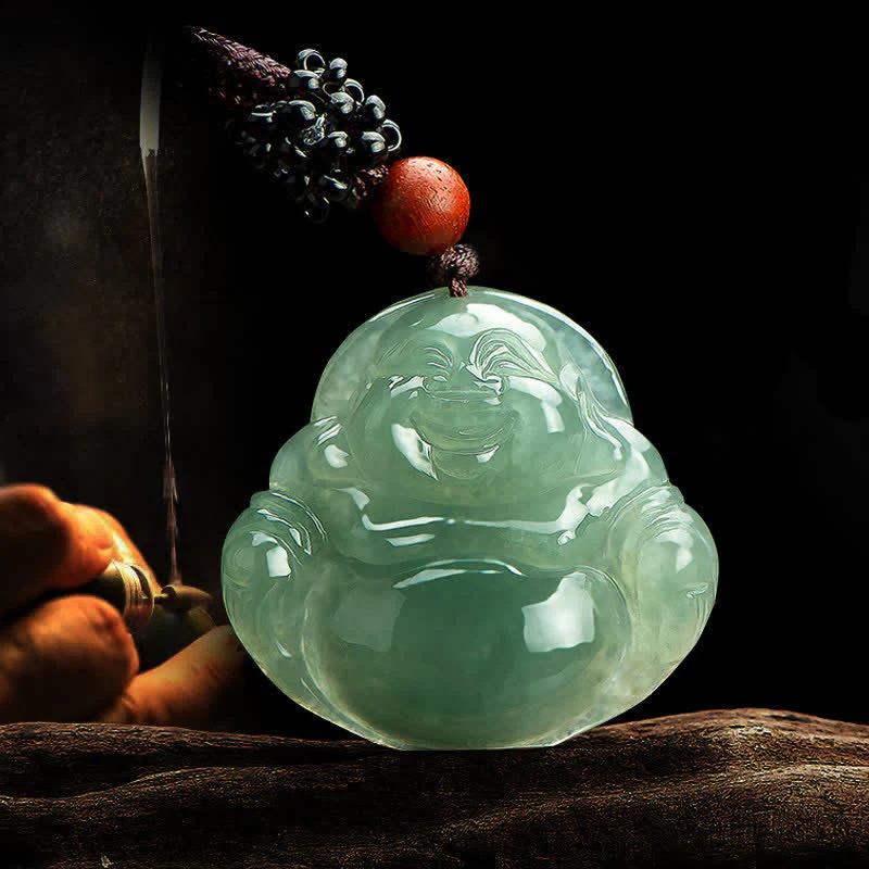 Buddha Stones Laughing Buddha Jade Abundance String Necklace Pendant