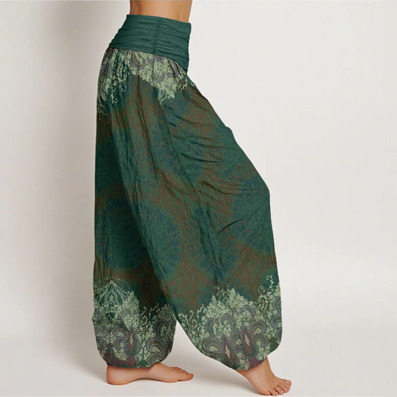 Buddha Stones Pure Cotton Casual Lycoris Radiata Mandala Pattern Women's Elastic Waist Harem Pants