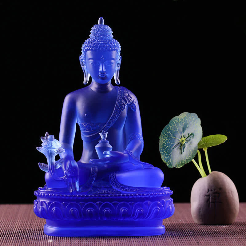 Buddha Stones Medicine Buddha Handmade Liuli Crystal Art Piece Compassion Statue Home Office Offering Decoration