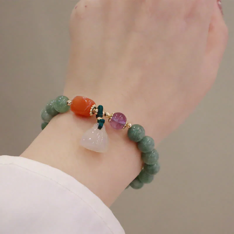 Buddha Stones Cyan Jade Lotus Pumpkin Wish Peace Buckle Amethyst Crystal Healing Bracelet