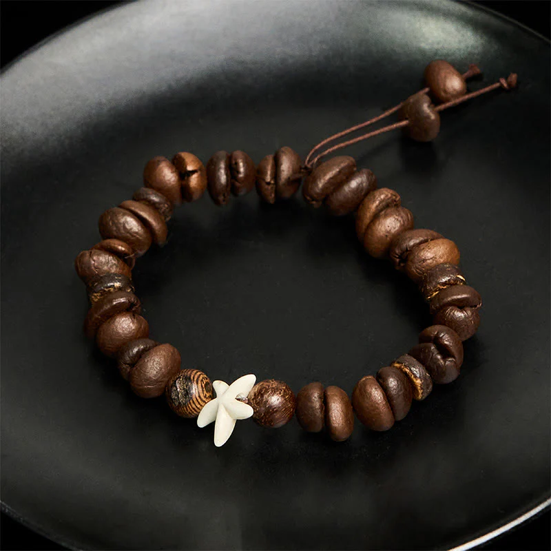 Buddha Stones Handmade Natural Coffee Beans Wood Beads Starfish Bracelet