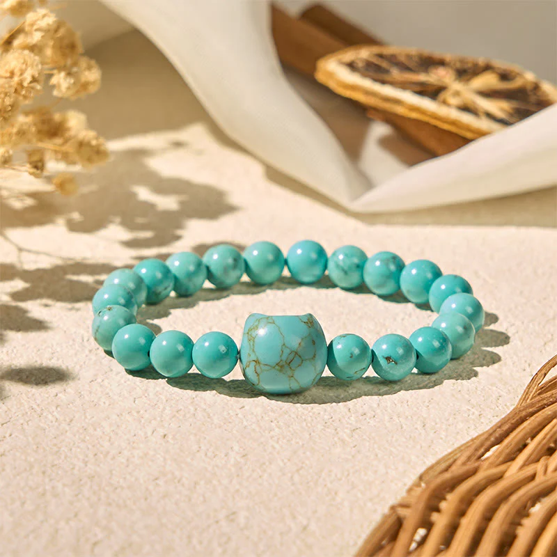 Buddha Stones Natural Cat Turquoise Strength Beads Bracelet