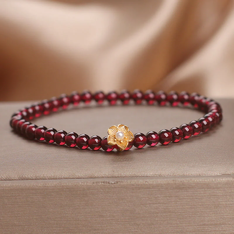 Buddha Stones Natural 4mm Garnet Beads Flower Passion Bracelet