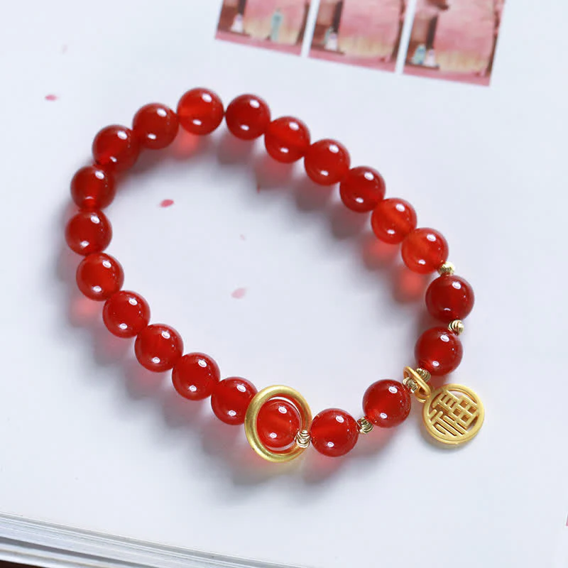 Buddha Stones Natural Red Agate Blessing Letter Confidence Bracelet