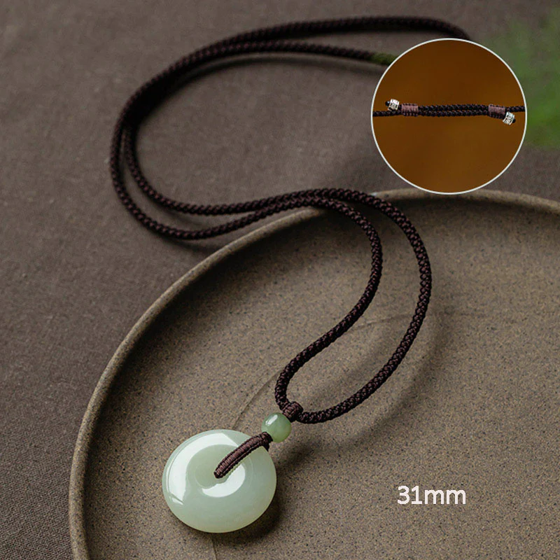 Buddha Stones Natural Round Jade Peace Buckle Luck Prosperity Necklace Pendant