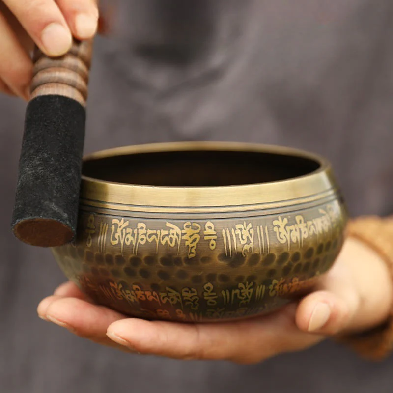 Buddha Stones Handmade Singing Bowl Scripture Sanskrit Pattern for Healing and Meditation Sound Bowl Set