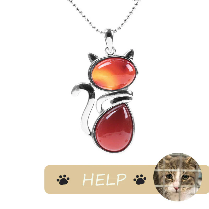 Save A Cat Cute Cat Pattern Natural Crystal Protection Cat-Loving Pendant Necklace