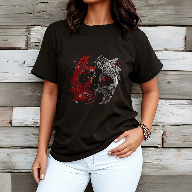 Buddha Stones Red Black Koi Fish Tee T-shirt