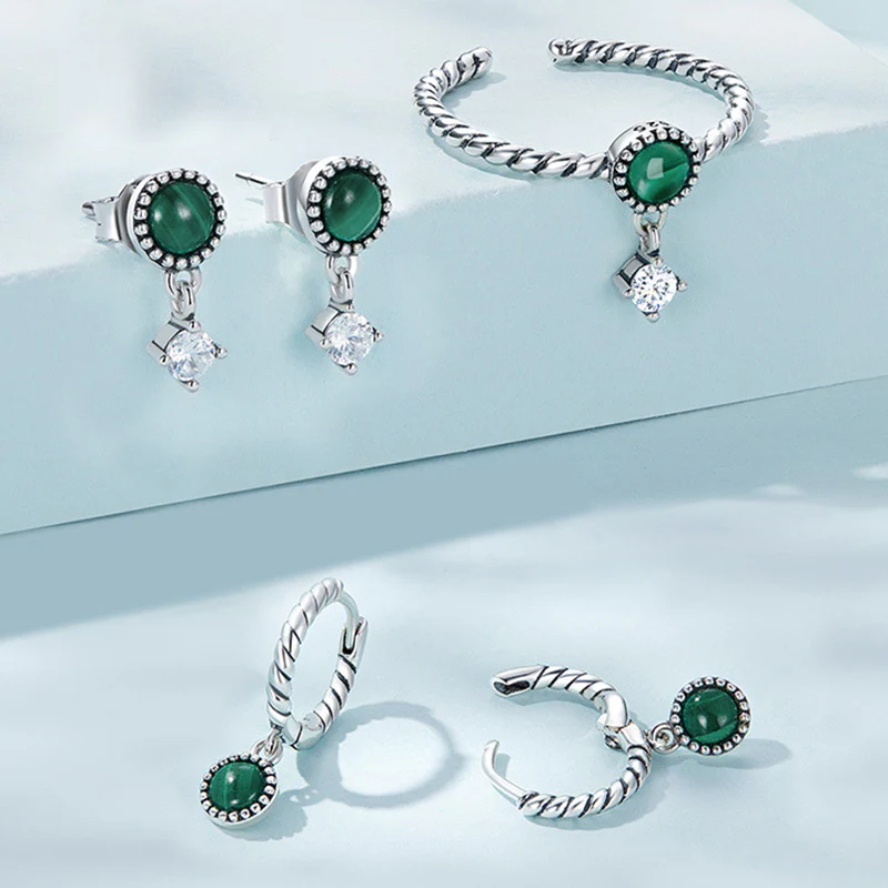 Buddha Stones 925 Sterling Silver Round Malachite Anti-Anxiety Drop Earrings
