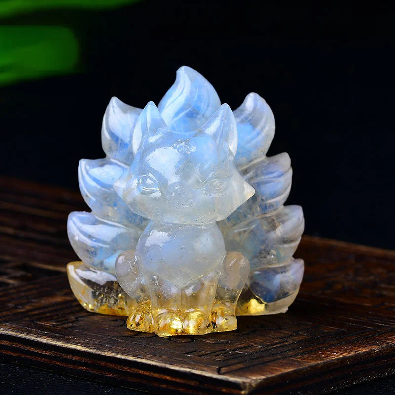 Buddha Stones Natural Various Crystal Strawberry Quartz Amethyst Nine Tailed Fox Protection Home Decoration