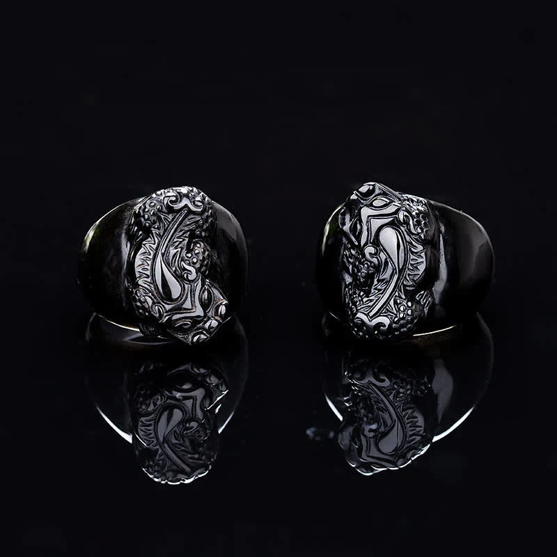 Buddha Stones FengShui PiXiu Black Obsidian Strength Ring