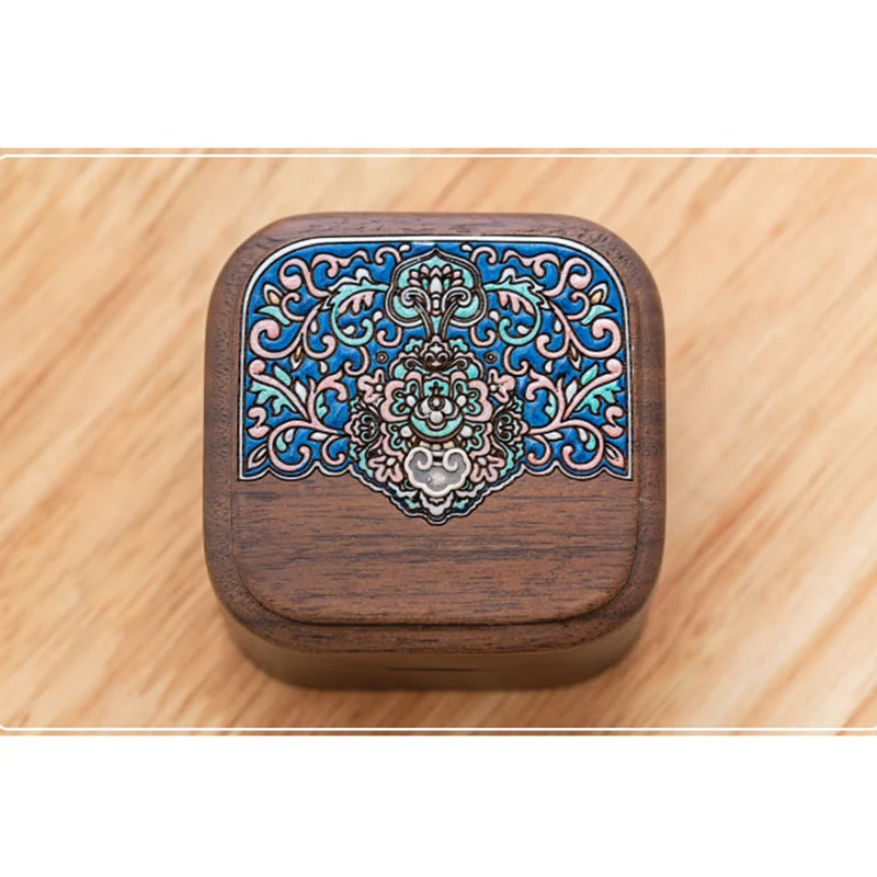 Buddha Stones Retro Handmade Black Walnut Wood Ring Jewelry Storage Box Leaf Wooden Gift Box