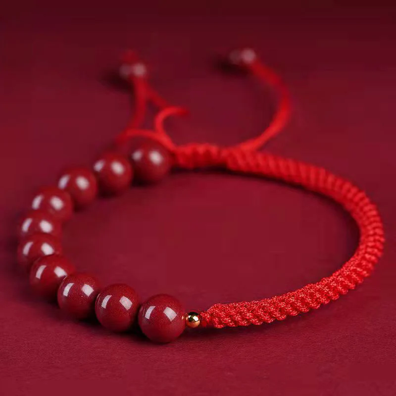 Buddha Stones Natural Cinnabar King Kong Knot Blessing String Bracelet