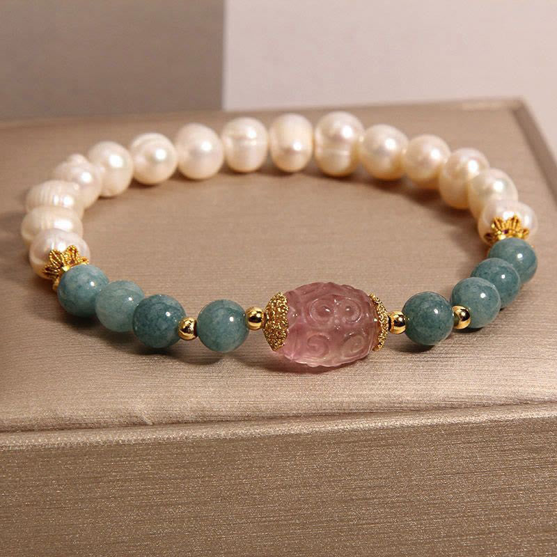 Buddha Stones Pearl Jade Strawberry Quartz Purity Bracelet