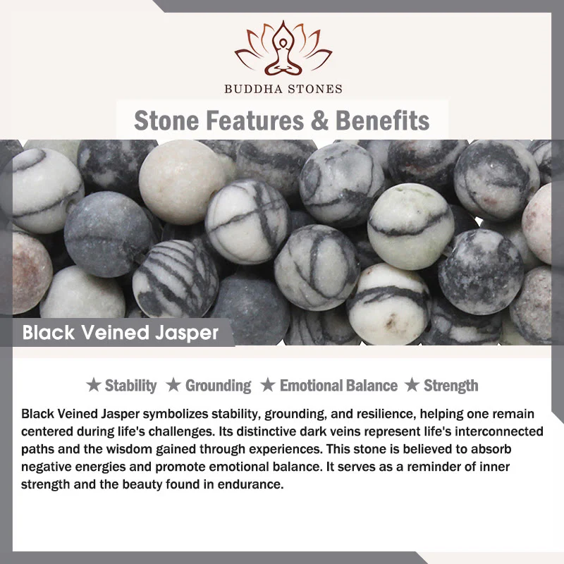 Buddha Stones Grey Tabby Cat Natural Black Veined Jasper Strength Bracelet