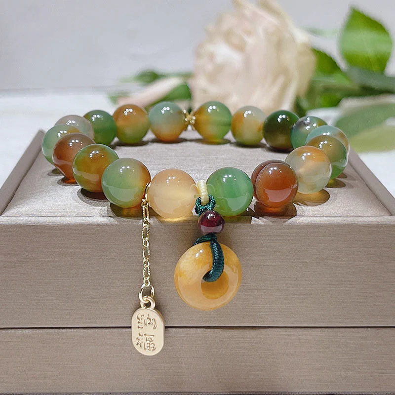 Buddha Stones Peacock Agate Topaz Peace Buckle Nafu Balance Bracelet