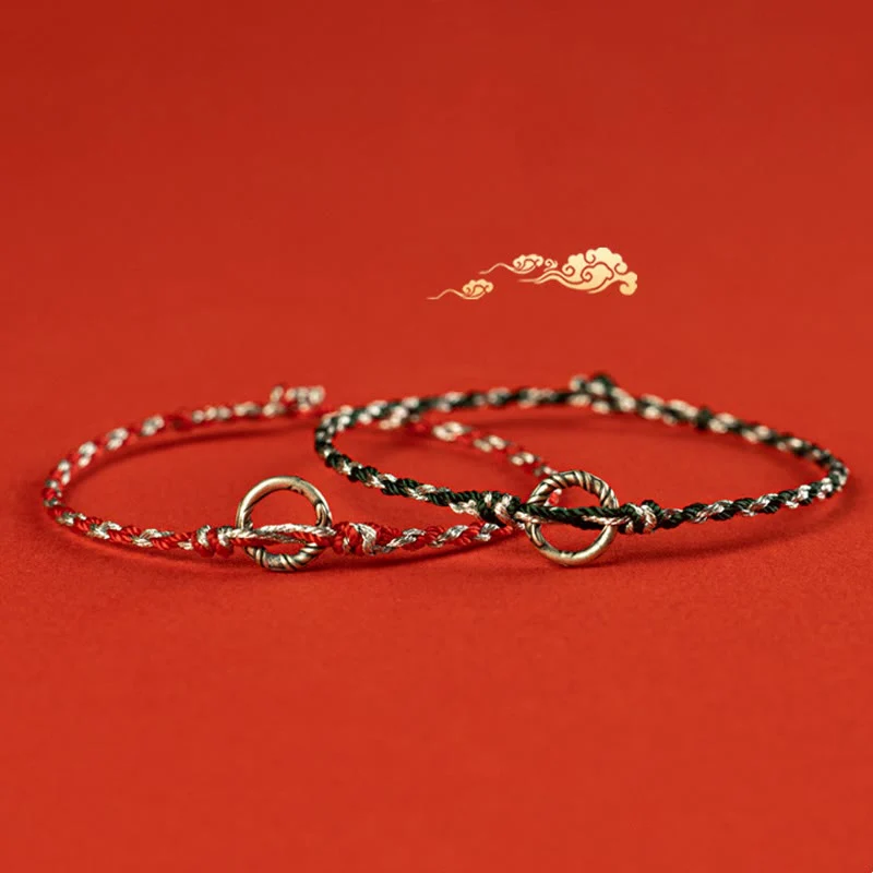 Buddha Stones 925 Sterling Silver Peace Buckle Luck String Bracelet