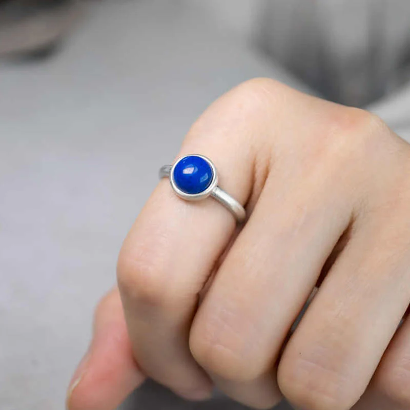 Buddha Stones Natural 925 Sterling Silver Lazurite Turquoise Adjustable Balance Ring