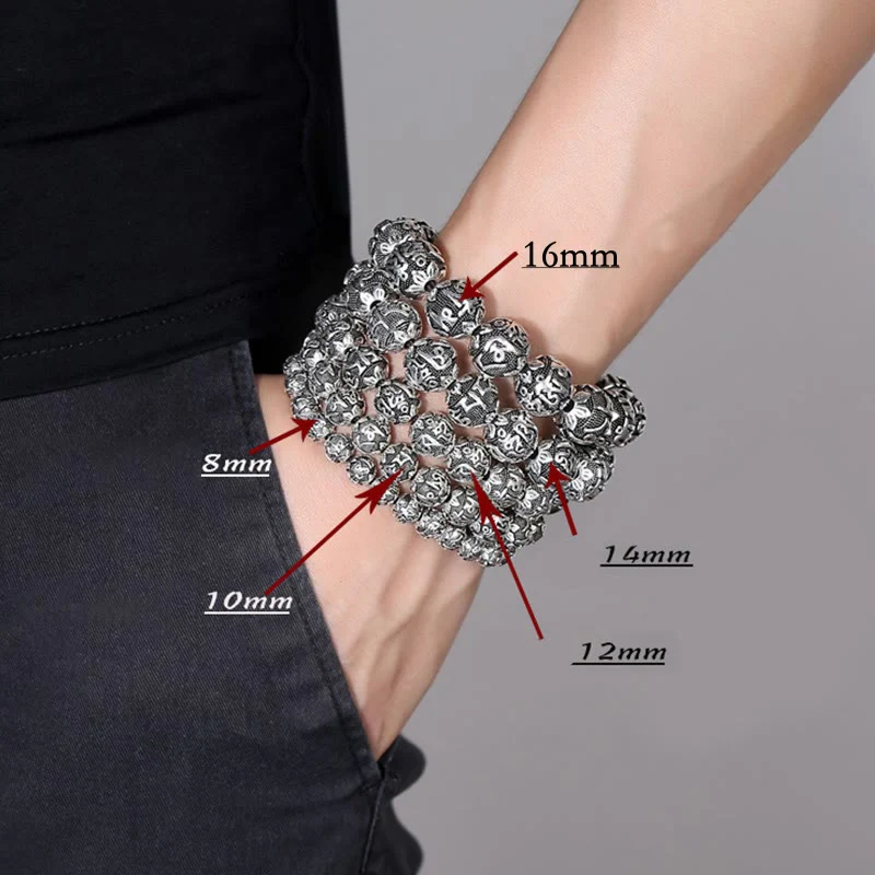 Buddha Stones Tibetan Om Mani Padme Hum Carved Alloy Beads Amulet Bracelet (Extra 35% Off | USE CODE: FS35)