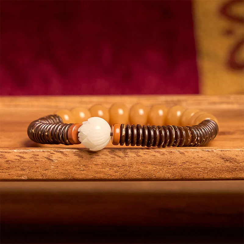 Buddha Stones Tibetan Bodhi Seed Dzi Bead Coconut Shell Wisdom Bracelet