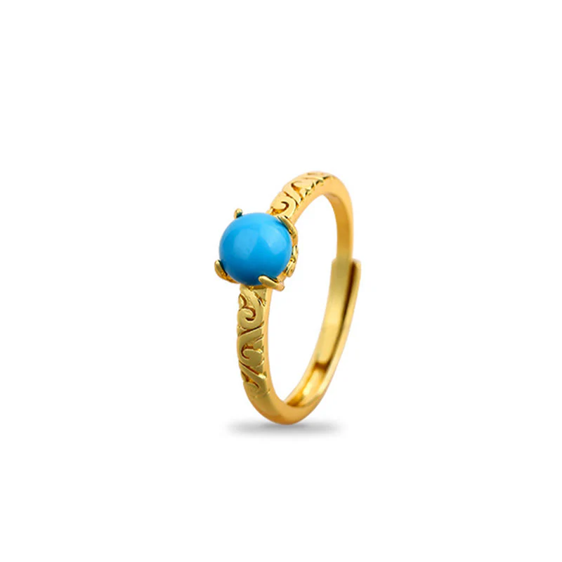 Buddha Stones Simple Design Turquoise Protection Copper Adjustable Ring