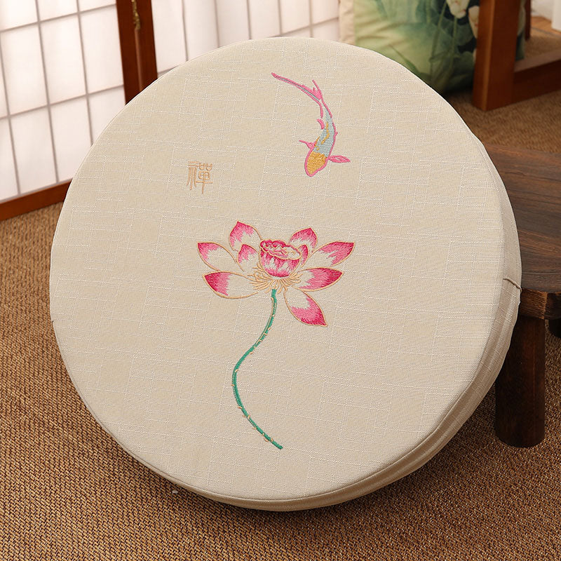 Buddha Stones Lotus Embroidery Cotton Linen Meditation Seat Cushion