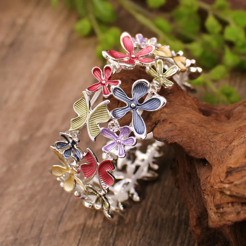 Buddha Stones Colorful Butterfly Flowers Love Alloy Elastic Bracelet Bangle