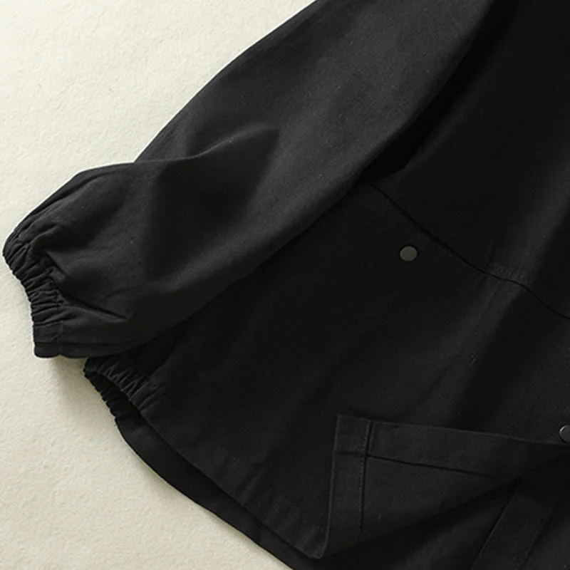 Buddha Stones Plain Button Design Stand Collar Women's Cotton Jacket