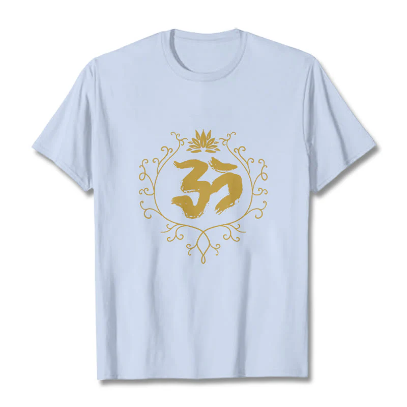 Buddha Stones Om Lotus Flower Vine Pattern Meditation Cotton Tee T-shirt