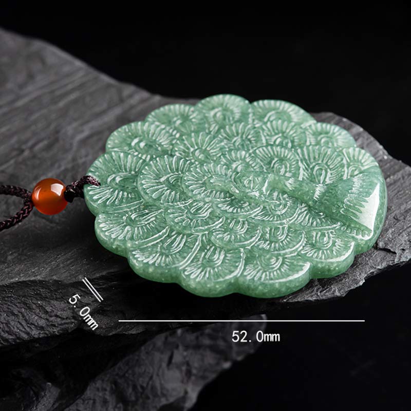 Buddha Stones Natural Jade Peacock Luck Prosperity Necklace Pendant