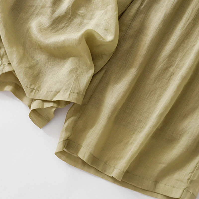 Buddha Stones Summer Embroidery Double Layer Cotton Linen Women's Wide Leg Pants With Pockets