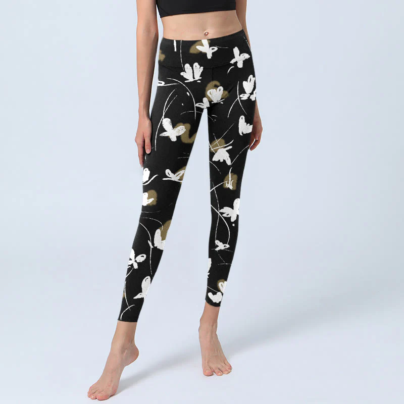 Buddha Stones White Butterflies Print Gym Leggings Women's Yoga Pants