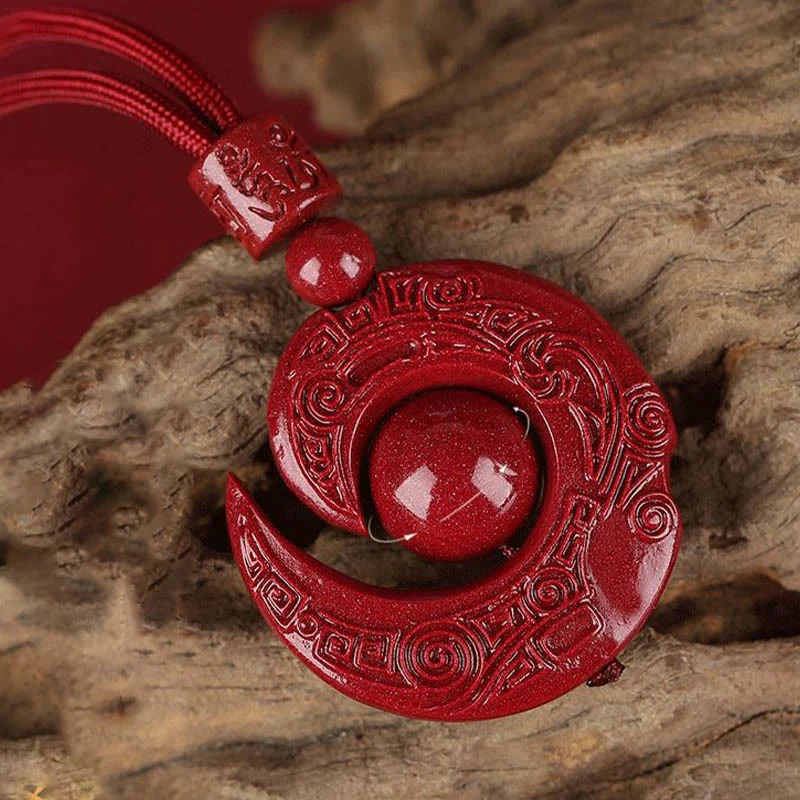Buddha Stones One's Luck Improves Design Patern Natural Cinnabar Concentration Necklace Pendant