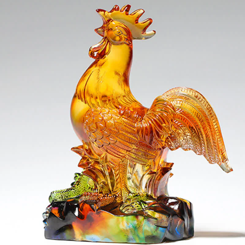 Buddha Stones Handmade Liuli Crystal Rooster Art Piece Home Decoration
