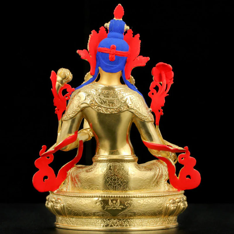 Buddha Stones Bodhisattva Green Tara Protection Copper Gold Plated Statue Decoration